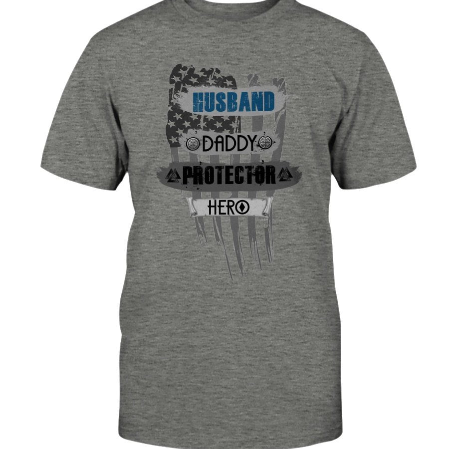 Husband - Daddy - Protector - Hero Cotton T-Shirt - USA BLue