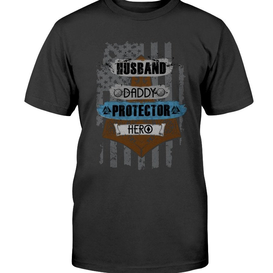 Husband - Daddy - Protector - Hero Cotton T-Shirt - Dark Brown