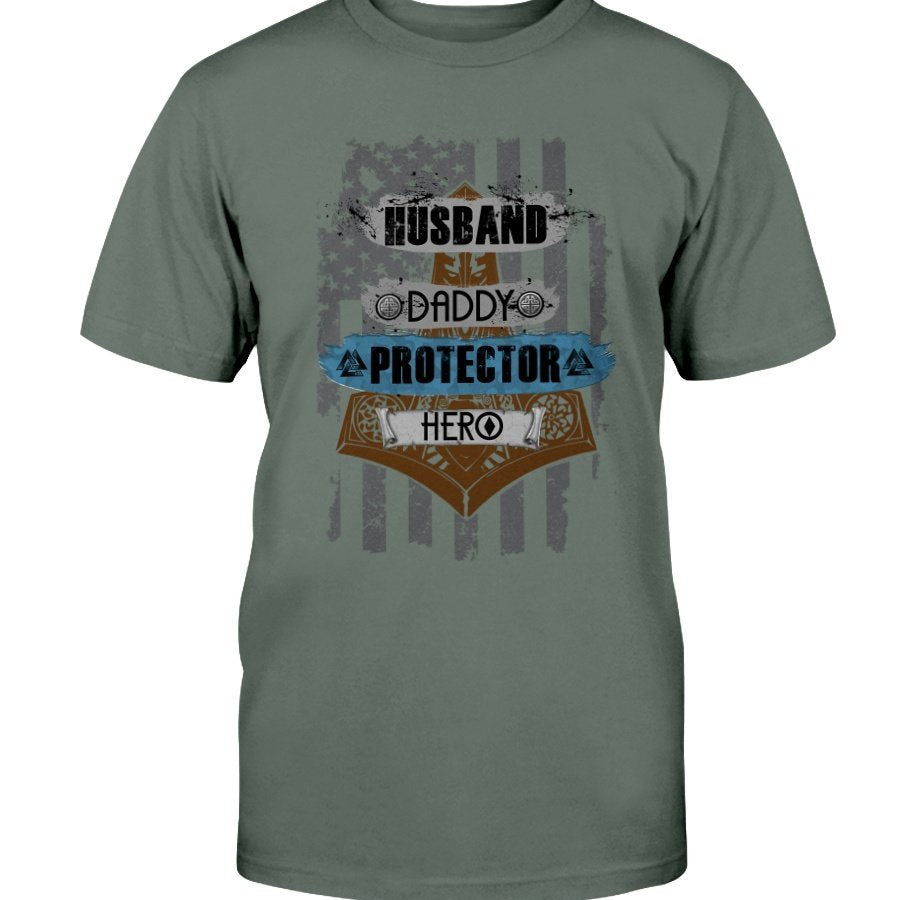 Husband - Daddy - Protector - Hero Cotton T-Shirt - Dark Brown
