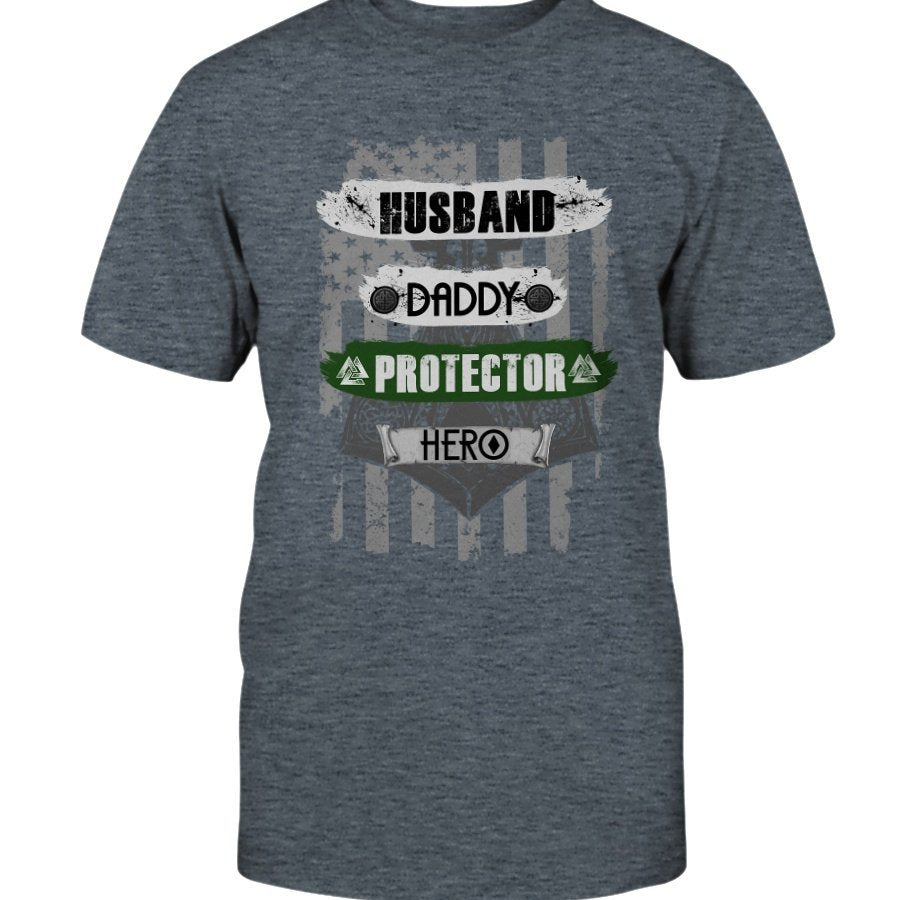 Husband - Daddy - Protector - Hero Cotton T-Shirt - Dark Green USA