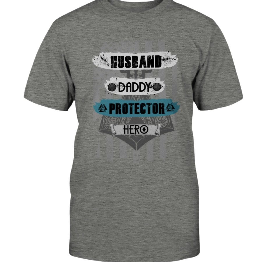 Husband - Daddy - Protector - Hero Cotton T-Shirt - USA Green Blue