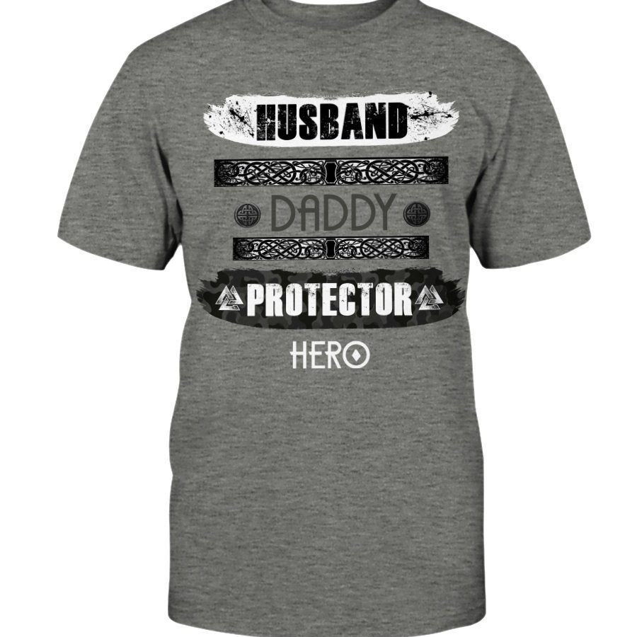 Husband - Daddy - Protector - Hero Cotton T-Shirt - White Wording