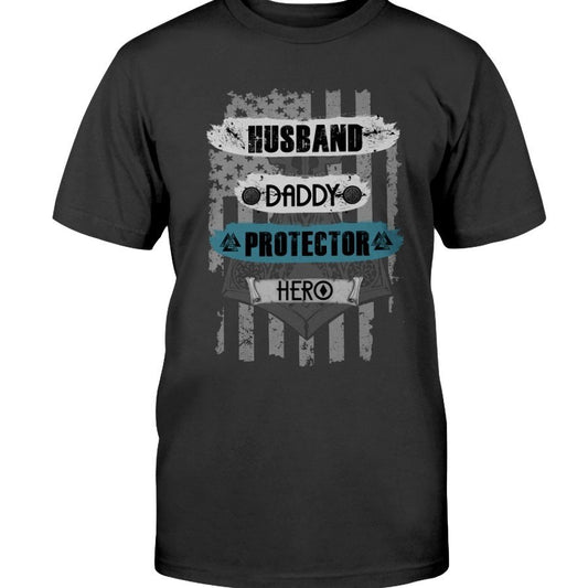 Husband - Daddy - Protector - Hero Cotton T-Shirt - USA Green Blue