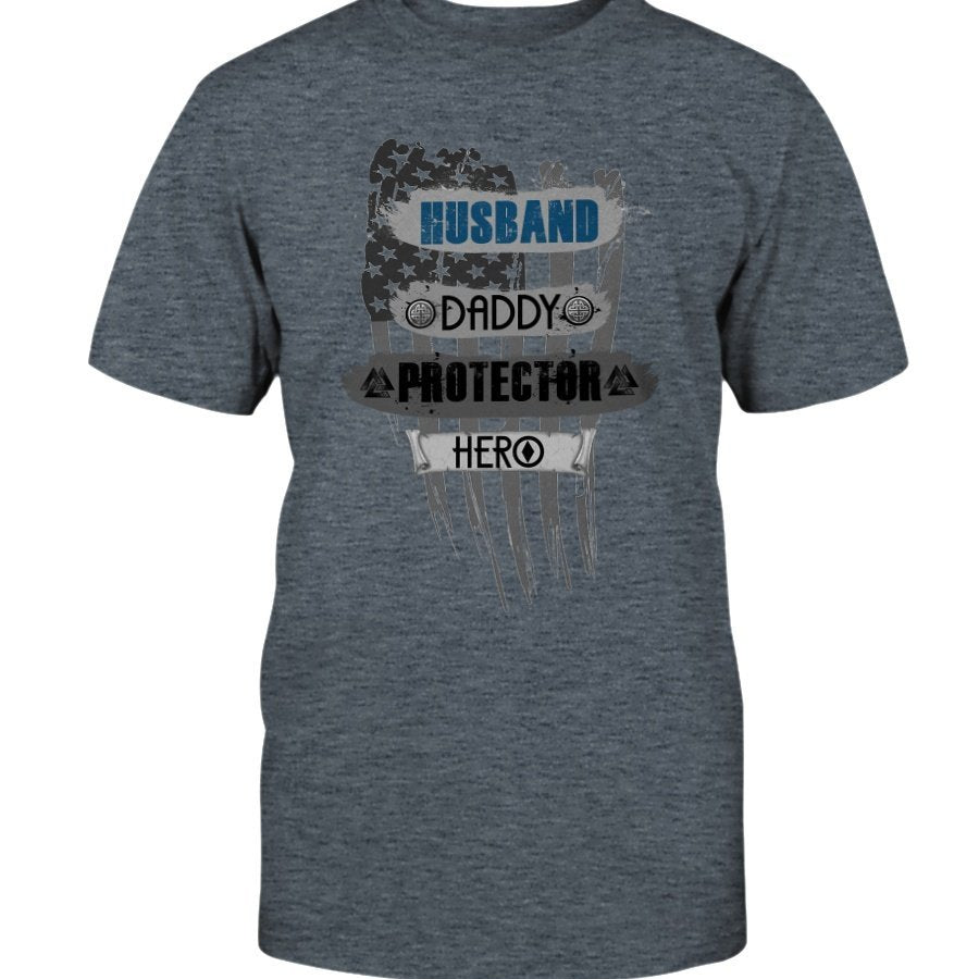 Husband - Daddy - Protector - Hero Cotton T-Shirt - USA BLue