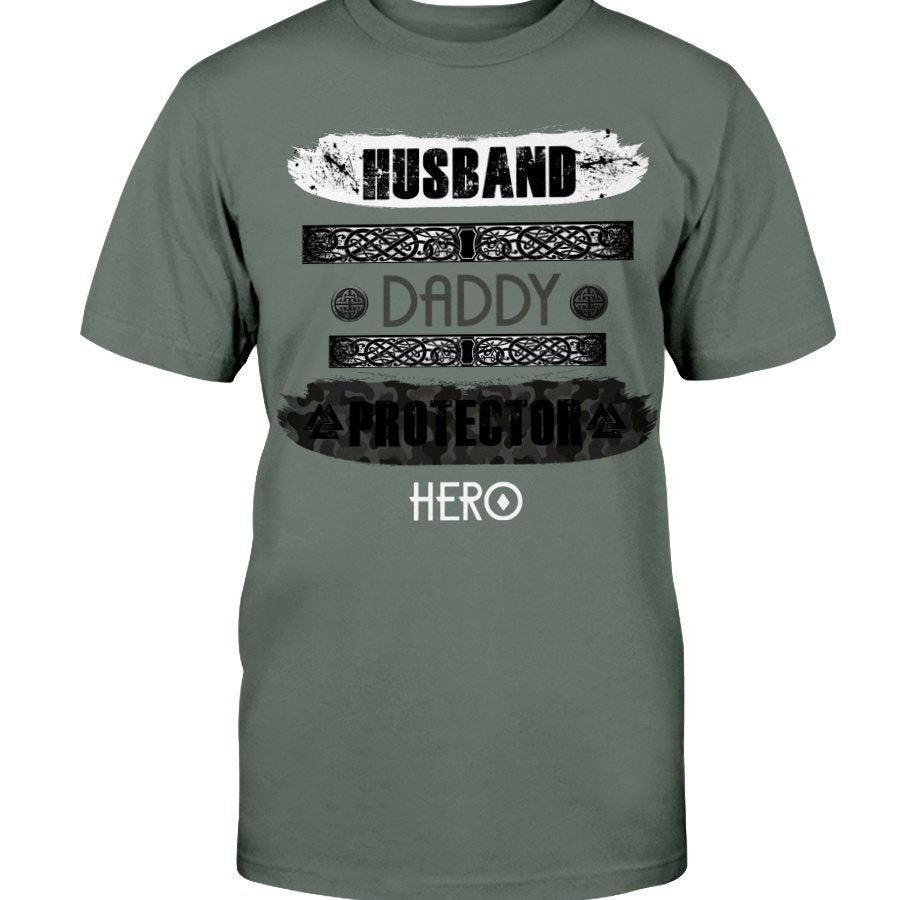 Husband - Daddy - Protector - Hero Cotton T-Shirt - Camo