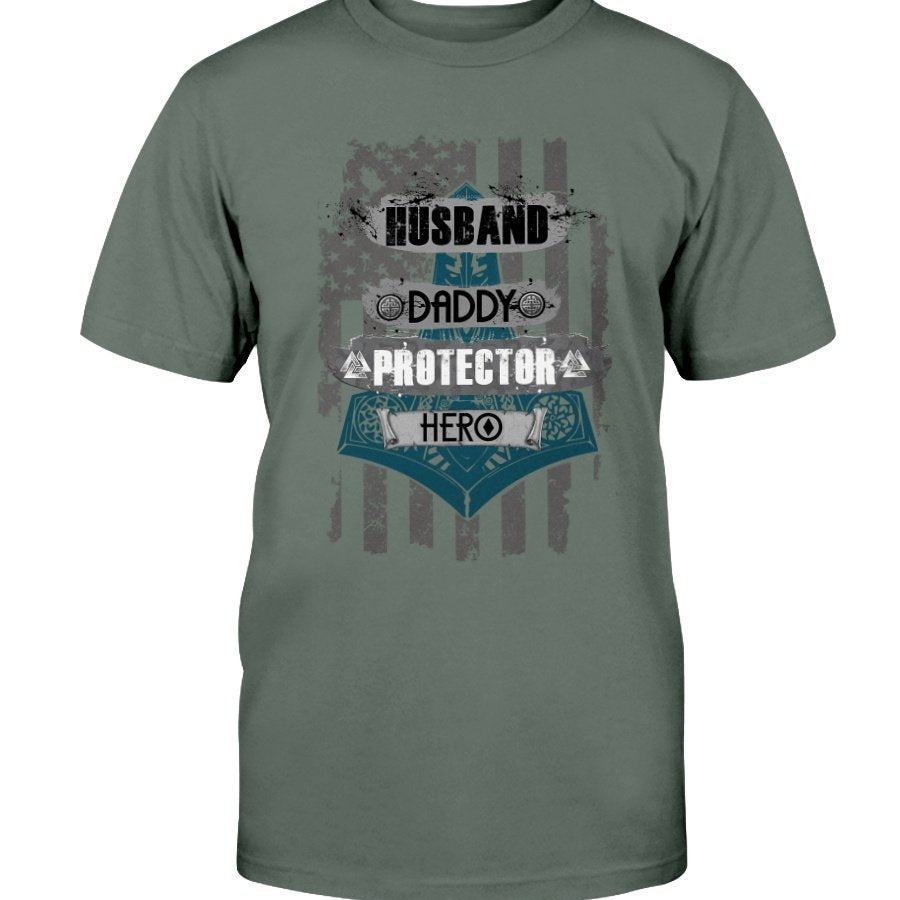Husband - Daddy - Protector - Hero Cotton T-Shirt - Light Camo