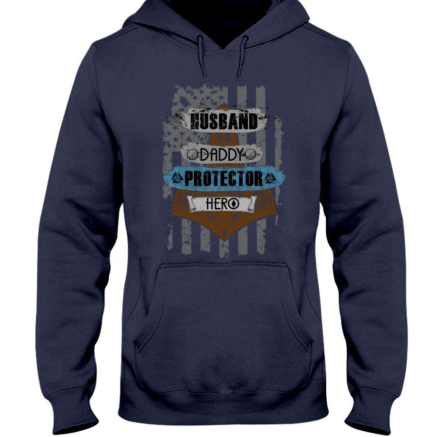 Husband - Daddy - Protector - Hero Hoodie - USA Brown