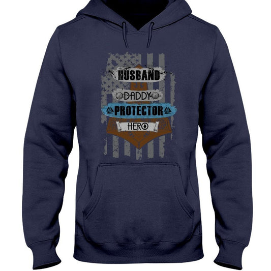 Husband - Daddy - Protector - Hero Hoodie - USA Brown
