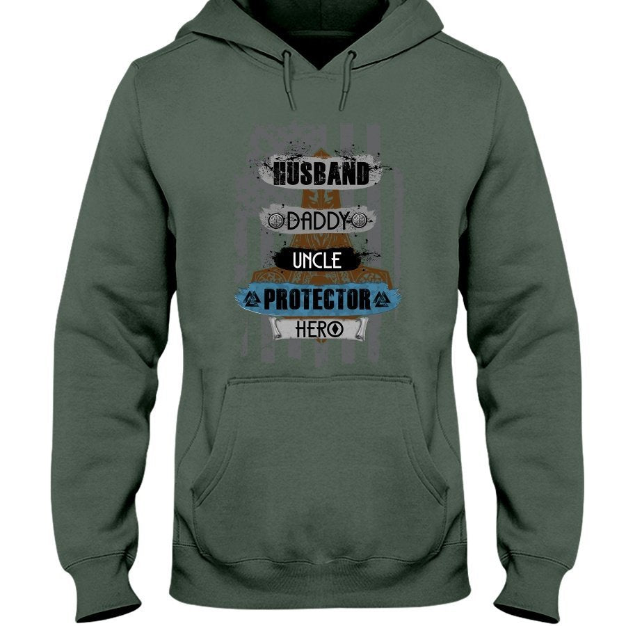 Husband - Daddy - Protector - Hero Hoodie - Brown / Blue USA