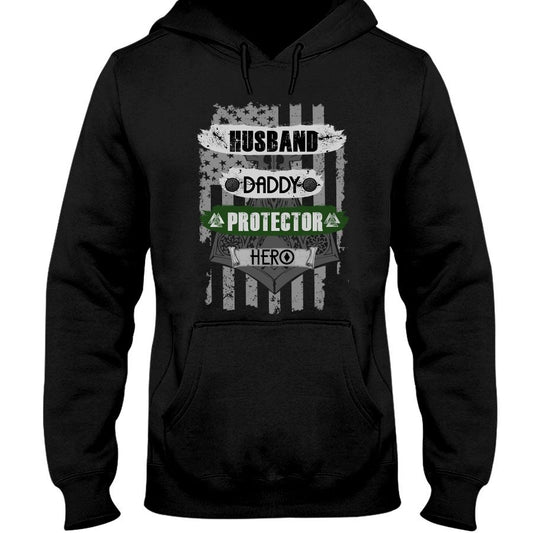 Husband - Daddy - Protector - Hero Hoodie - USA Grey