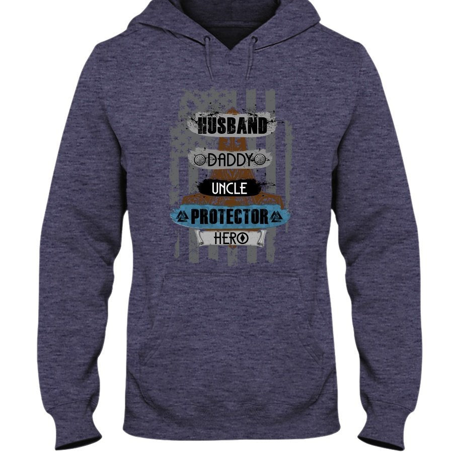 Husband - Daddy - Protector - Hero Hoodie - Brown / Blue USA
