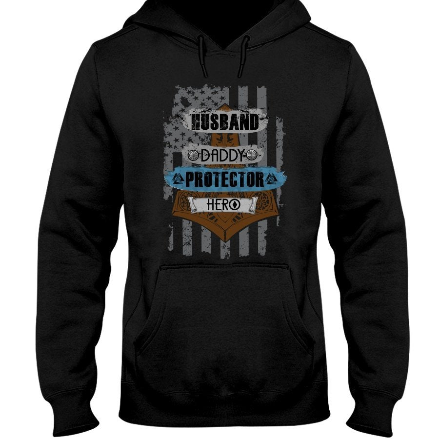 Husband - Daddy - Protector - Hero Hoodie - USA Brown
