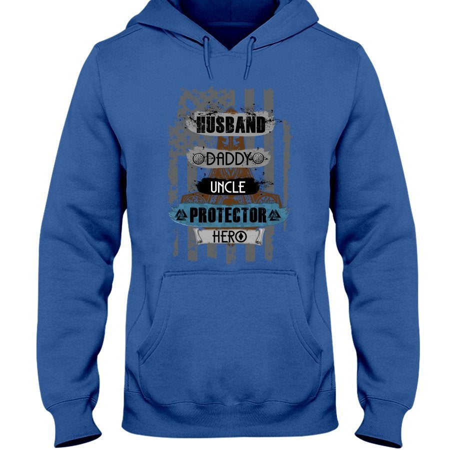 Husband - Daddy - Protector - Hero Hoodie - Brown / Blue USA