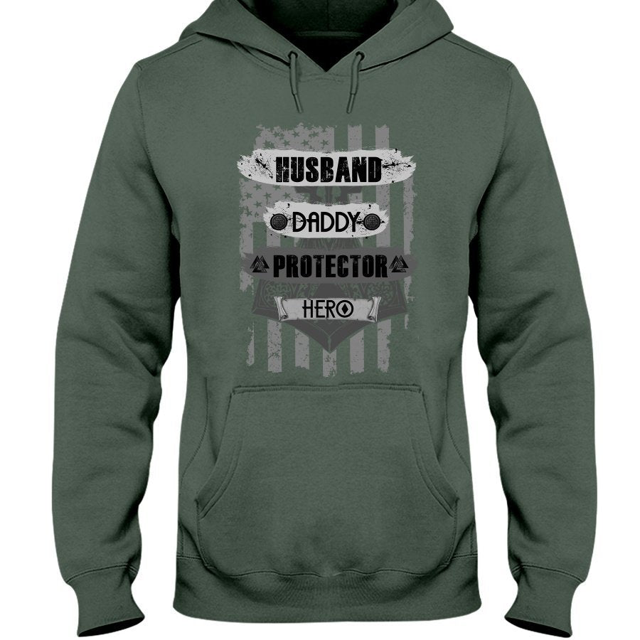 Husband - Daddy - Protector - Hero Hoodie - USA Camo