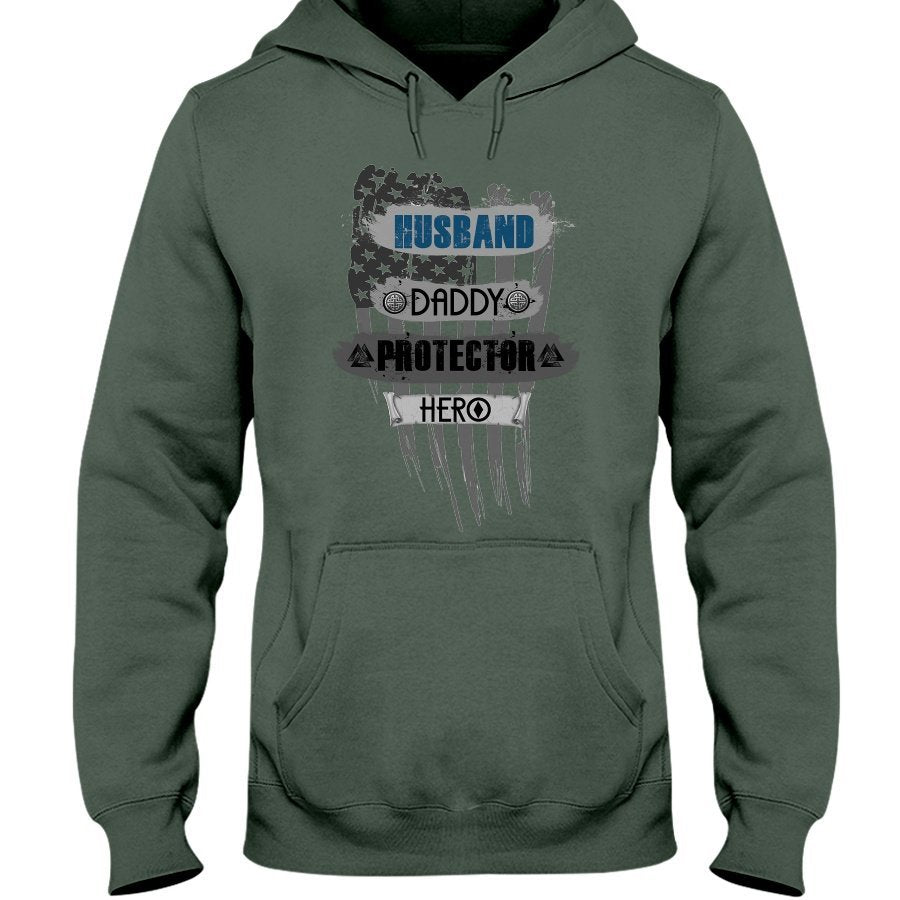 Husband - Daddy - Protector - Hero Hoodie - Blue Camo