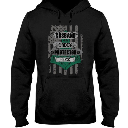 Husband - Daddy - Protector - Hero Hoodie - Green / Camo USA