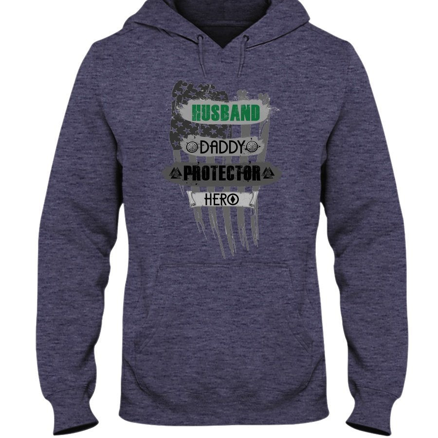Husband - Daddy - Protector - Hero Hoodie - Green Camo