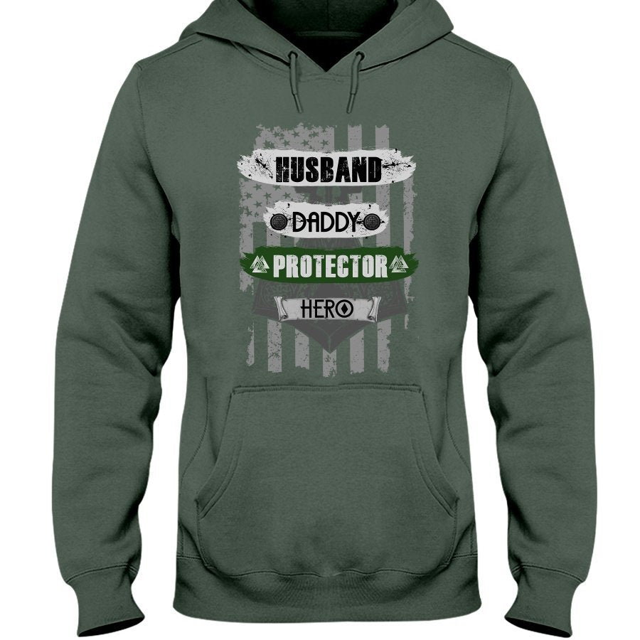 Husband - Daddy - Protector - Hero Hoodie - USA Grey