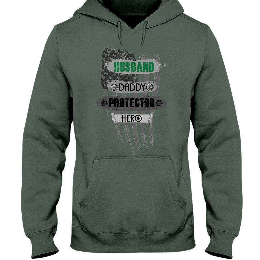 Husband - Daddy - Protector - Hero Hoodie - Green Camo