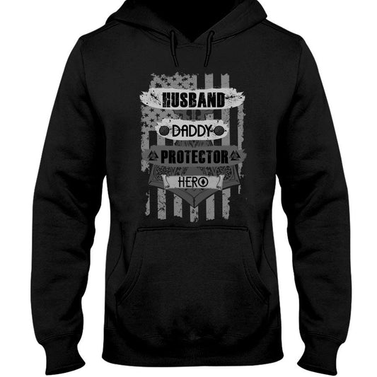 Husband - Daddy - Protector - Hero Hoodie - USA Camo