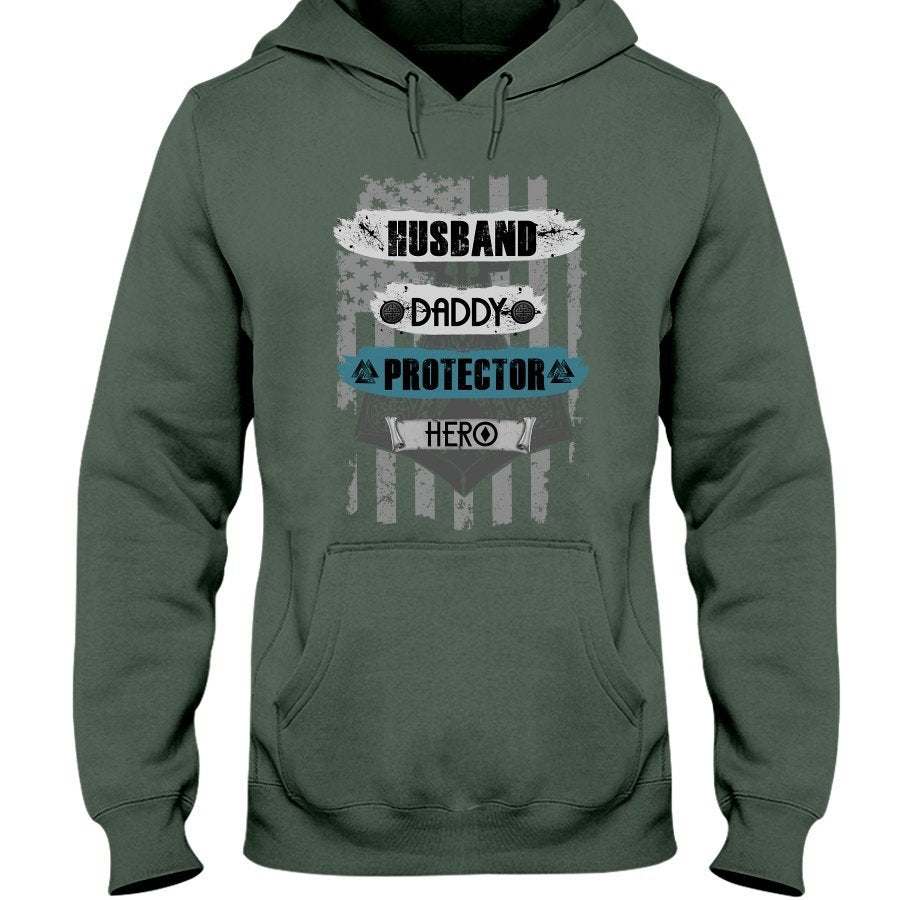 Husband - Daddy - Protector - Hero Hoodie - USA Blue