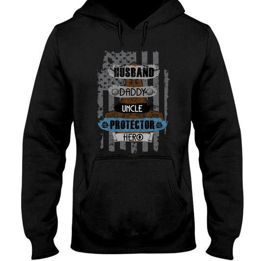 Husband - Daddy - Protector - Hero Hoodie - Brown / Blue USA
