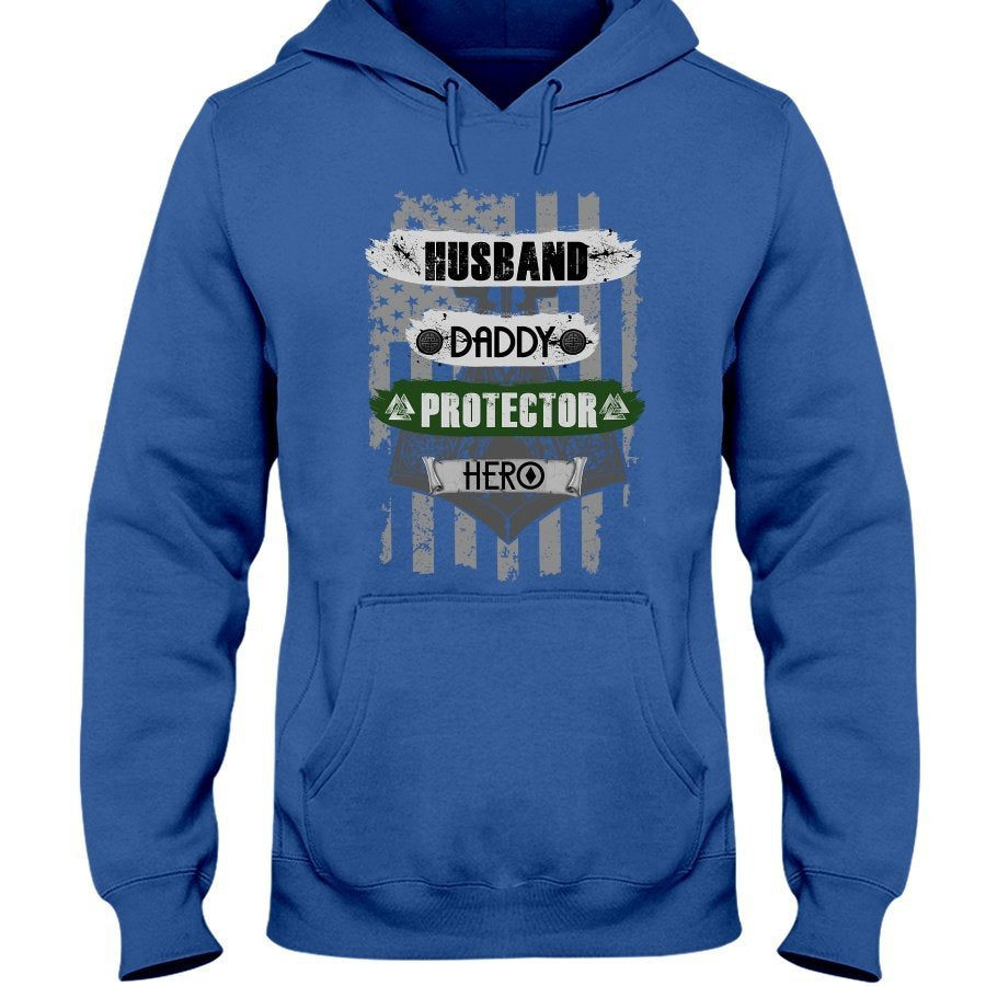 Husband - Daddy - Protector - Hero Hoodie - USA Grey