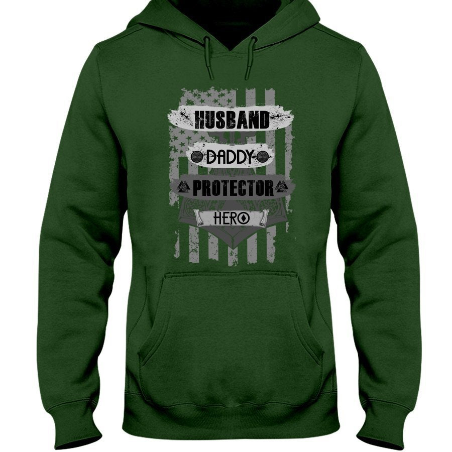 Husband - Daddy - Protector - Hero Hoodie - USA Camo