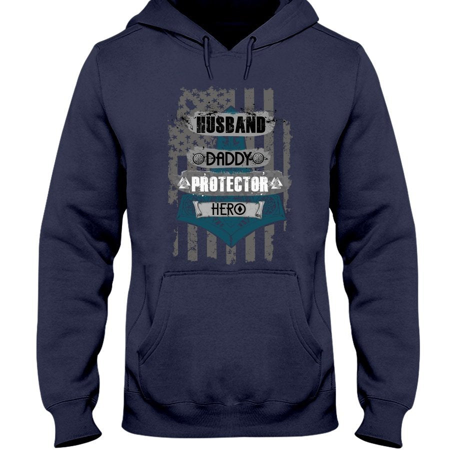 Husband - Daddy - Protector - Hero Hoodie - Light Blue USA
