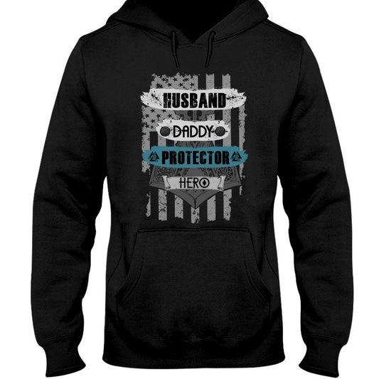 Husband - Daddy - Protector - Hero Hoodie - USA Blue