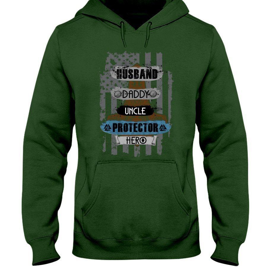 Husband - Daddy - Protector - Hero Hoodie - Brown / Blue USA