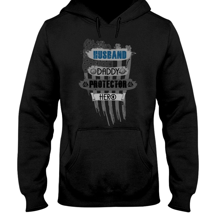 Husband - Daddy - Protector - Hero Hoodie - Blue Camo