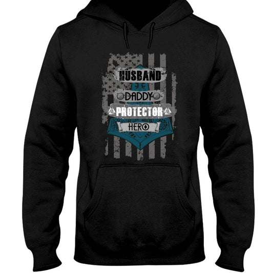 Husband - Daddy - Protector - Hero Hoodie - Light Blue USA