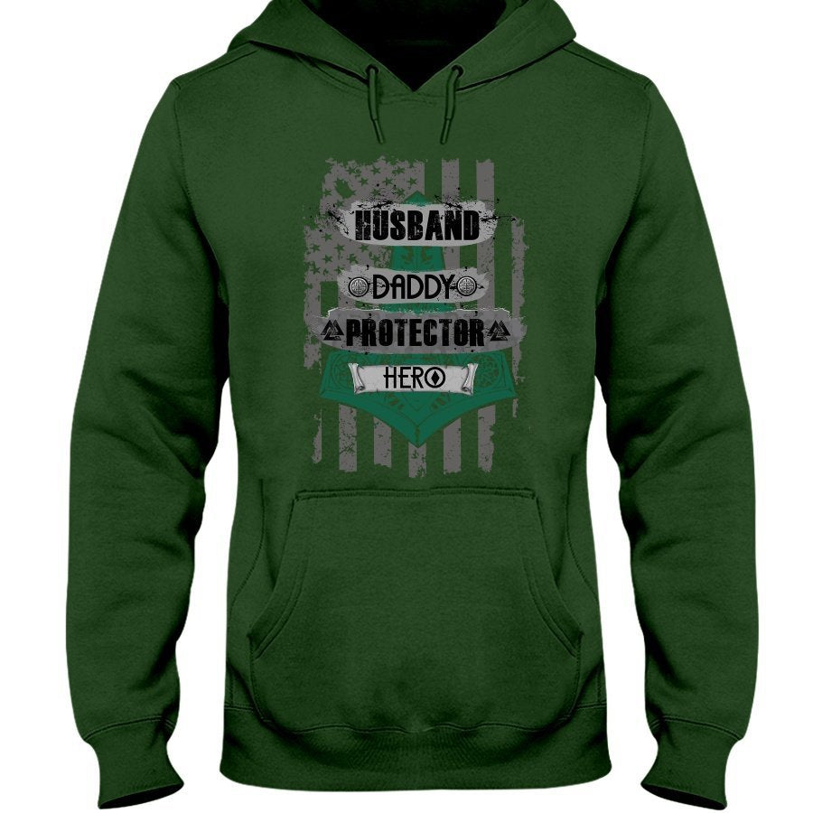 Husband - Daddy - Protector - Hero Hoodie - Green / Camo USA