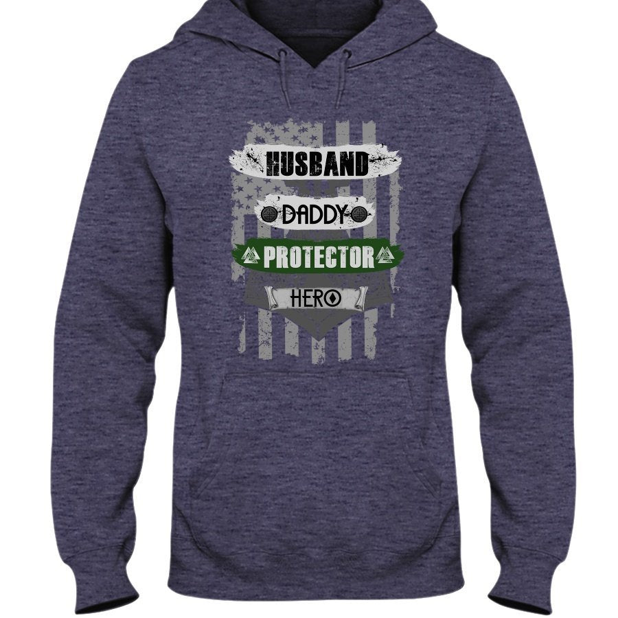 Husband - Daddy - Protector - Hero Hoodie - USA Grey