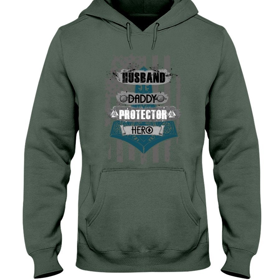 Husband - Daddy - Protector - Hero Hoodie - Light Blue USA