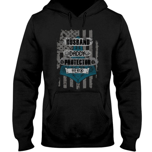 Husband - Daddy - Protector - Hero Hoodie - Blue / Grey USA