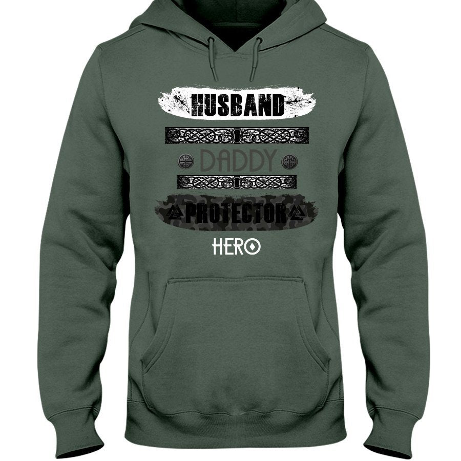 Husband - Daddy - Protector - Hero Hoodie - Grey Camo