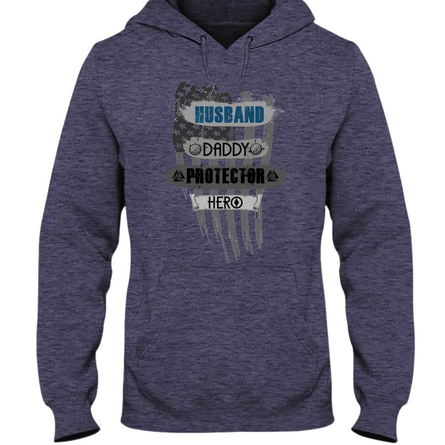 Husband - Daddy - Protector - Hero Hoodie - Blue Camo