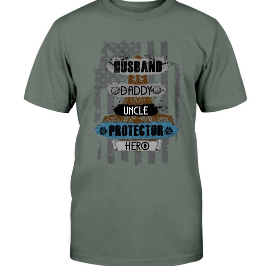 Husband - Daddy - Protector - Hero Premium T-Shirt - Blue & Brown
