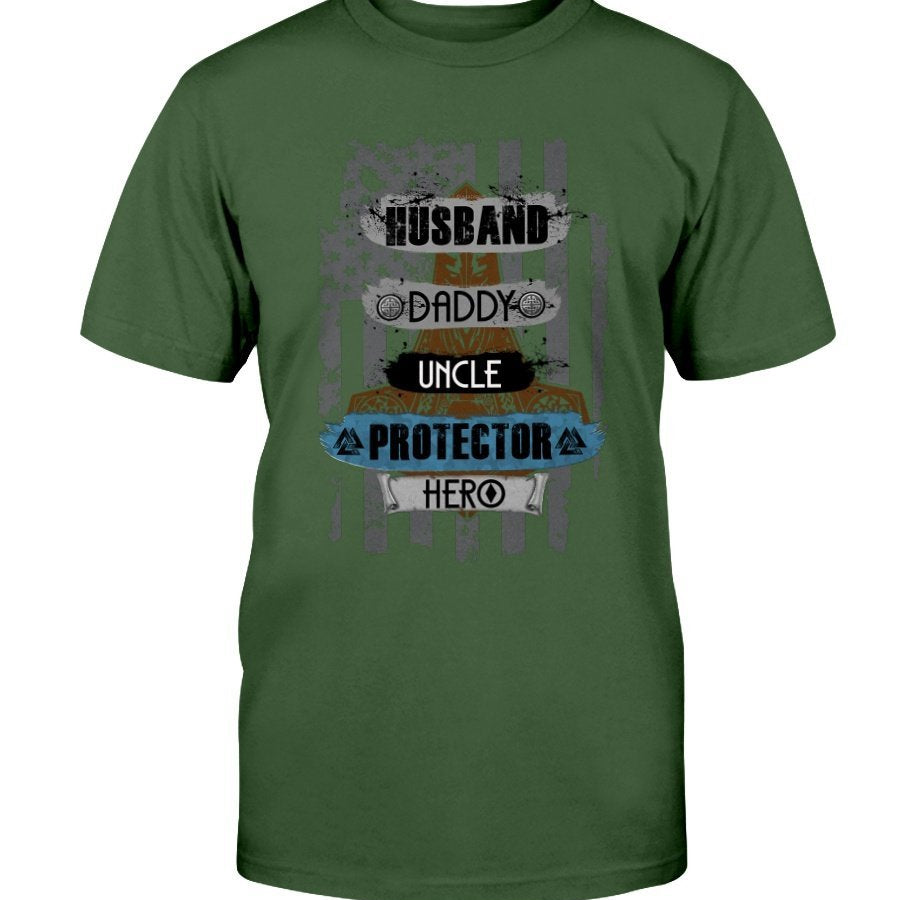 Husband - Daddy - Protector - Hero Premium T-Shirt - Blue & Brown