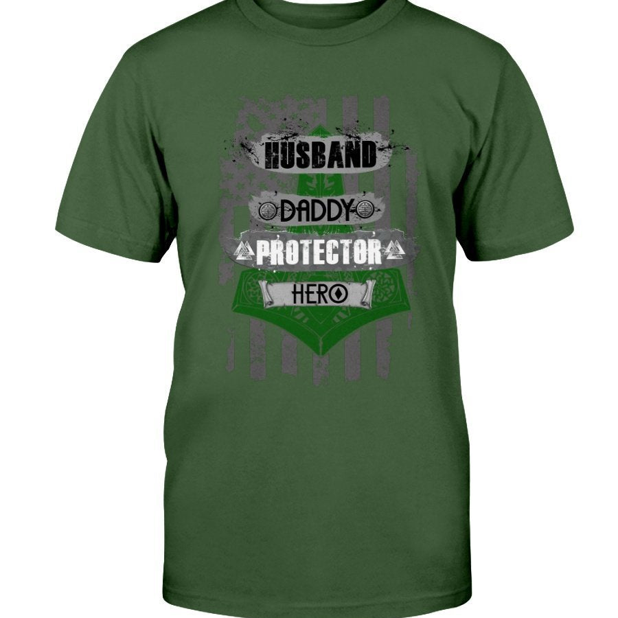 Husband - Daddy - Protector - Hero Premium T-Shirt - Green & White