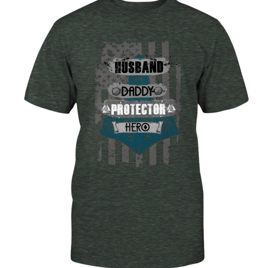 Husband - Daddy - Protector - Hero Premium T-Shirt - White & Blue