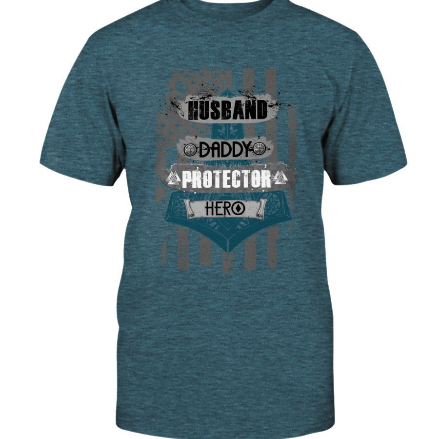 Husband - Daddy - Protector - Hero Premium T-Shirt - White & Blue