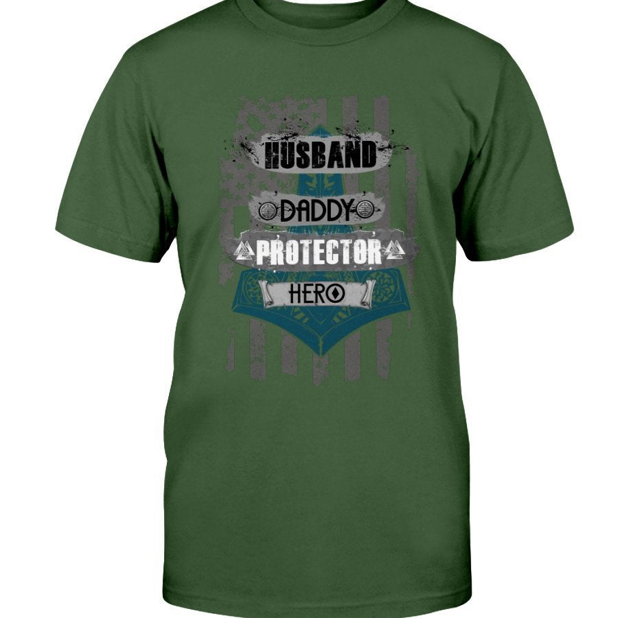 Husband - Daddy - Protector - Hero Premium T-Shirt - White & Blue