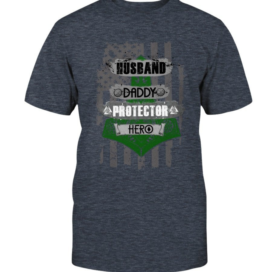 Husband - Daddy - Protector - Hero Premium T-Shirt - Green & White