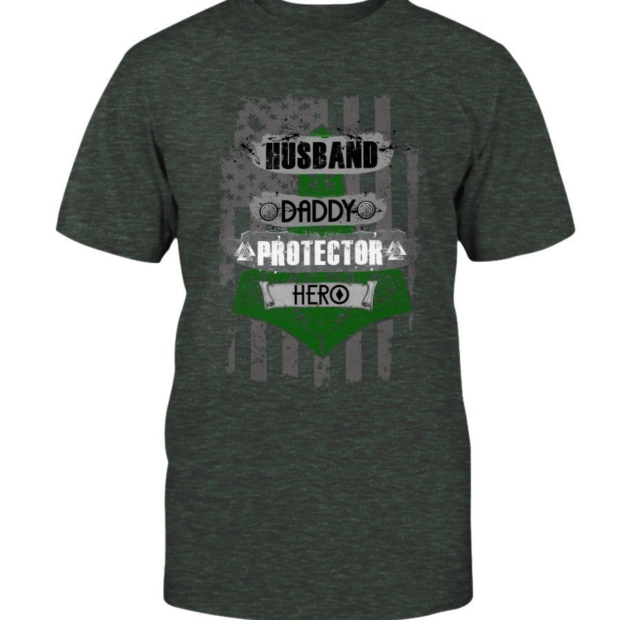 Husband - Daddy - Protector - Hero Premium T-Shirt - Green & White