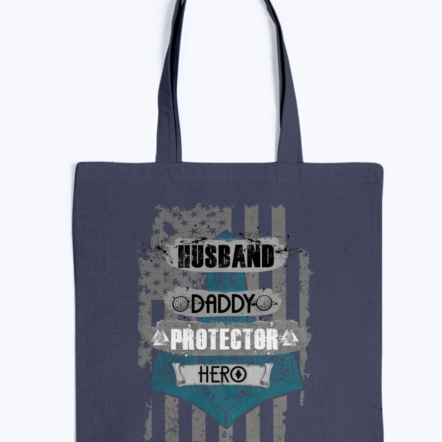 Husband - Daddy - Protector - Hero Tote - Black / Blue USA