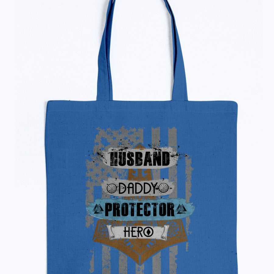 Husband - Daddy - Protector - Hero Tote -Blue / Brown USA