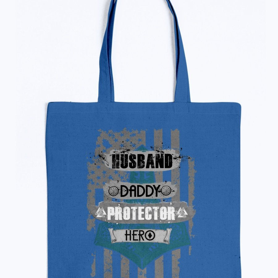 Husband - Daddy - Protector - Hero Tote - Black / Blue USA